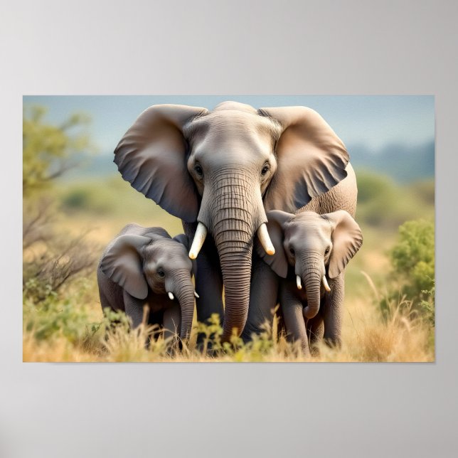 Glückliche Elefantenfamilie Poster (Vorne)