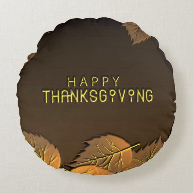 Glückliche Erntedank-Grüße mit Herbstlaub Rundes Kissen (Vorderseite)
