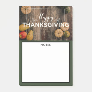 Glückliche Erntedankgourds über Rustikales Holz Post-it Klebezettel