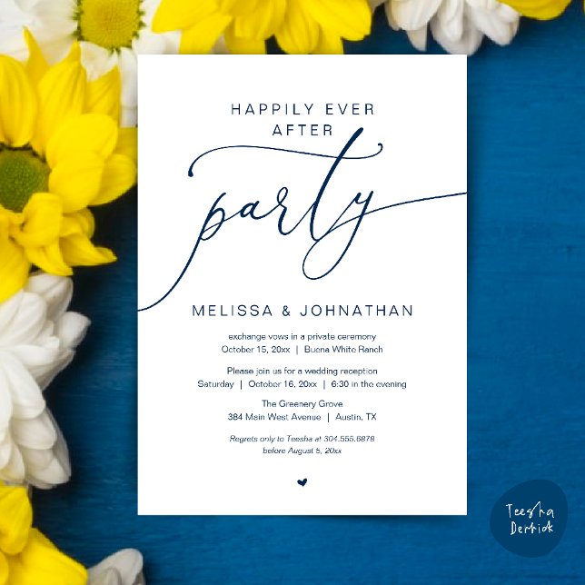 Glückliche-Ever-After-Party-Romance-Hochzeitsempfa Einladung (Happily Ever After Party Romance Wedding Reception Invitation card in navy blue)