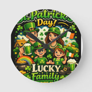 Glückliche Familie St. Patrick's Day-Kollektion 🍀 Runde Wanduhr
