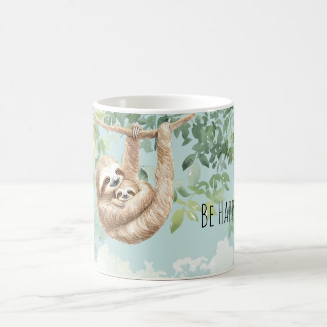 Glückliche Faultier-Mutter-Baby-Baum Kaffeetasse (Mittel)