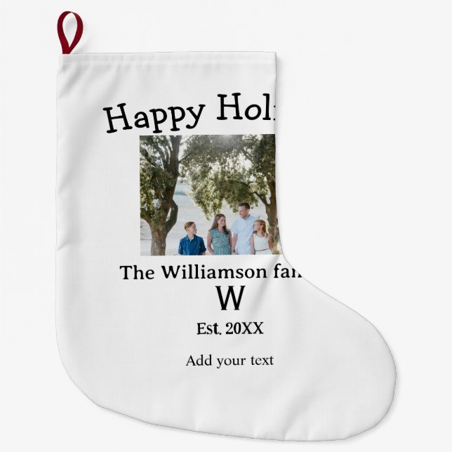 Glückliche Feiertage Familienname Foto Renument Bu Großer Weihnachtsstrumpf (Vorderseite)