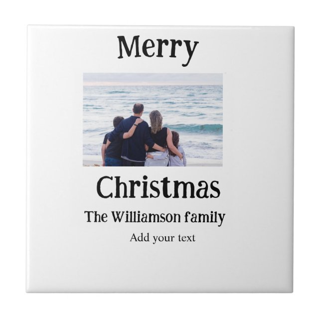 Glückliche Feiertage fügen Familiennamen Foto Weih Fliese (Vorderseite)