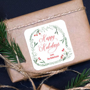 Glückliche Feiertage-Labels, Geschenkartikel, Leck Quadratischer Aufkleber