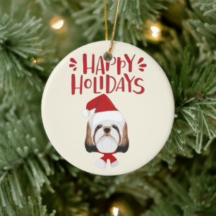 Glückliche Feiertage - niedliches Weihnachten Shih Keramik Ornament