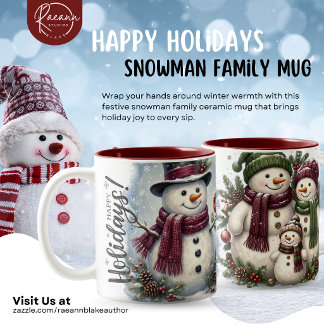Glückliche Feiertage Schneemann-Familie Keramikbec Zweifarbige Tasse