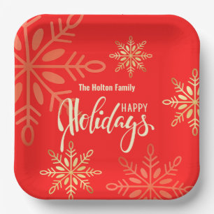 Glückliche Feiertage Weihnachten Gold Schneeflocke Pappteller