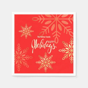 Glückliche Feiertage Weihnachten Gold Schneeflocke Serviette