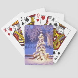 Glückliche Feiertage Weihnachtsbaum im Schnee Spielkarten