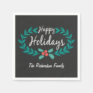 GLÜCKLICHE FEIERTAGS-NIEDLICHER HAND-GEZEICHNETER SERVIETTE