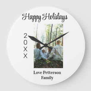 glückliche Ferien Foto Familienname Jahr Kalligrap Große Wanduhr