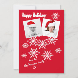 Glückliche Ferien Rot und Schneeflocken Feiertagskarte