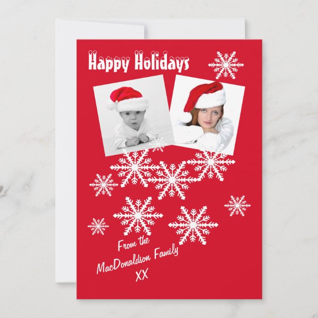 Glückliche Ferien Rot und Schneeflocken Feiertagskarte (Vorderseite)