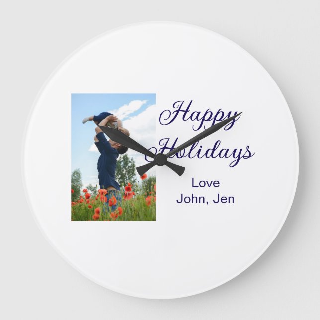 Glückliche Ferien Vater Sohn Weihnachten Familieng Große Wanduhr (Vorderseite)