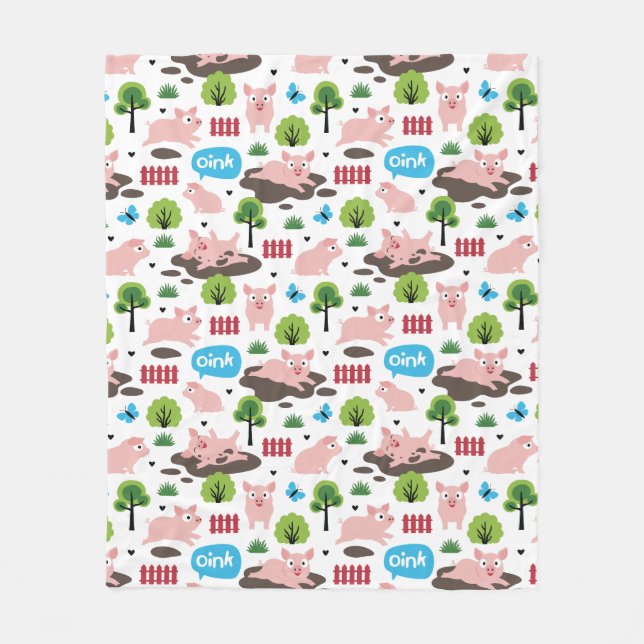 Glückliche Ferkel im Lehm-Fleece-Decken Fleecedecke (Vorderseite)