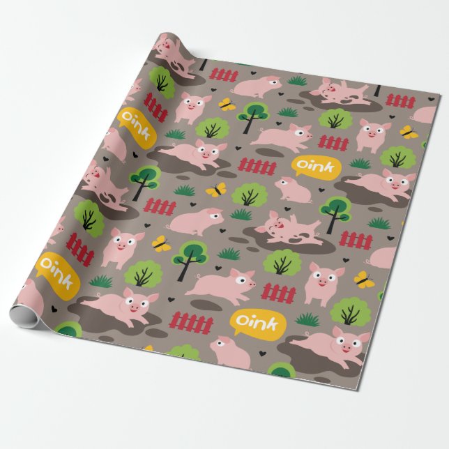 Glückliche Ferkel im Schlammverpackungspapier Geschenkpapier (Ungerollt)