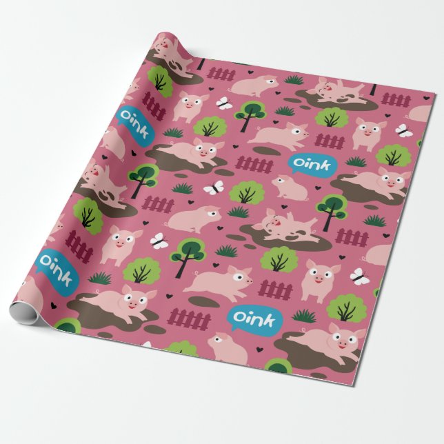 Glückliche Ferkel im Schlammverpackungspapier Geschenkpapier (Ungerollt)