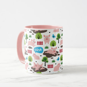 Glückliche Ferkel in der schlammigen Tasse