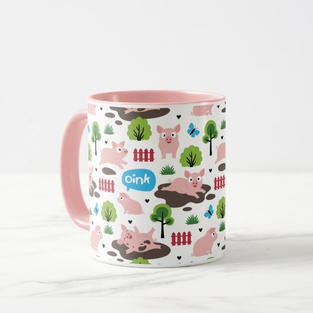 Glückliche Ferkel in der schlammigen Tasse (Vorderseite Links)