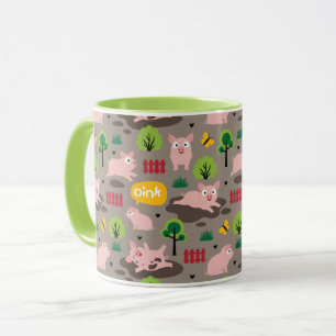 Glückliche Ferkel in der schlammigen Tasse