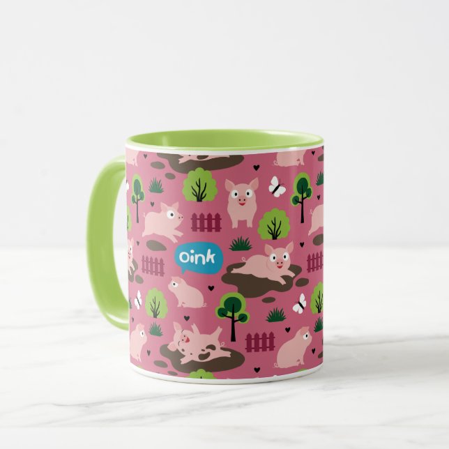 Glückliche Ferkel in der schlammigen Tasse (Vorderseite Links)