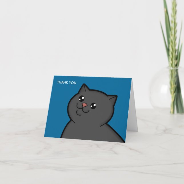 Glückliche fette schwarze Katze danken Ihnen Dankeskarte (Vorderseite)