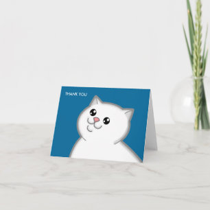Glückliche fette weiße Katze danken Ihnen Dankeskarte