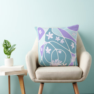 Glückliche florale Neuro-Kunst - Staubiges Teal-La Kissen