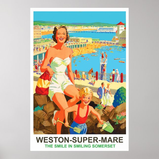 Glückliche Frau im Weston Super Mare Poster (Vorne)