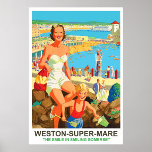 Glückliche Frau in Weston Super Mare Poster