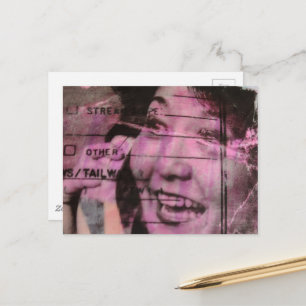 Glückliche Frau Vintage-Telefonanruf Schwarz Weiß Postkarte