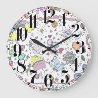 Glückliche Freude Doodle Große Wanduhr