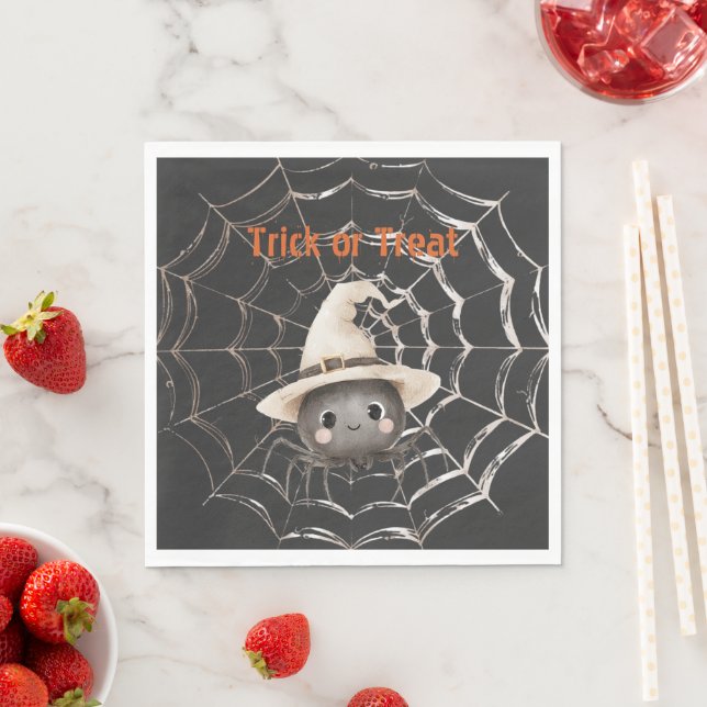 Glückliche freundliche Spinne auf Web Halloween Serviette (Beispiel)