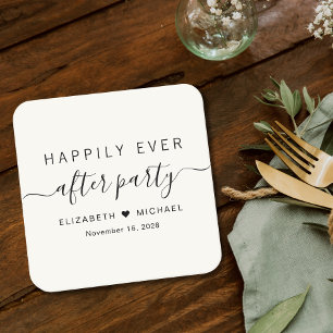 Glückliche-Für-Immer-Party-Cream-Hochzeitsempfang Rechteckiger Pappuntersetzer