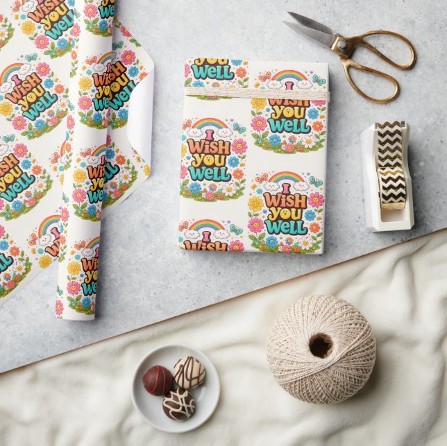 Glückliche Gänseblümchen und Regenbögen  Geschenkpapier (Kunsthandwerk)
