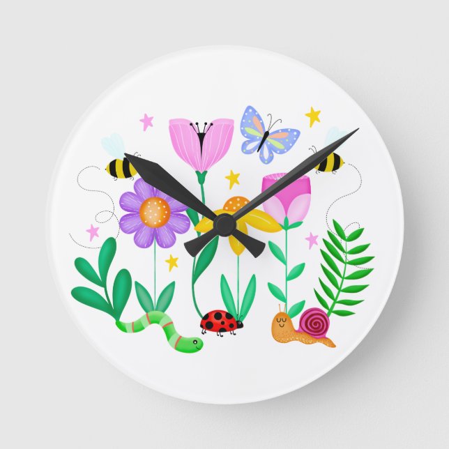 Glückliche Gartentiere Runde Wanduhr (Vorderseite)