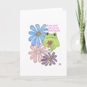 Glückliche Geburtstags-Blume und Froschkarte Dankeskarte
