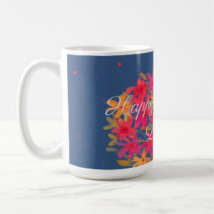 Glückliche Geburtstags-Wasserfarben-Blume auf blau Kaffeetasse