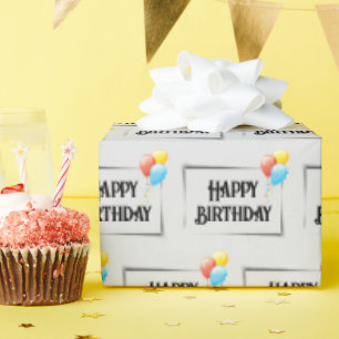 Glückliche Geburtstagsballons auf Grau Geschenkpapier