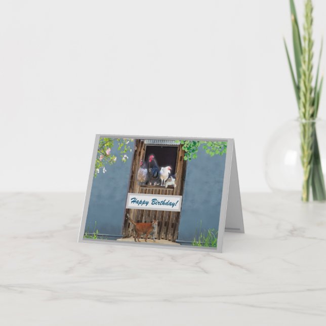 Glückliche Geburtstagskarte - Katzen und Hühner Dankeskarte (Vorderseite)