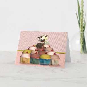 Glückliche Geburtstagskarte mit kleinem Katzengel  Karte