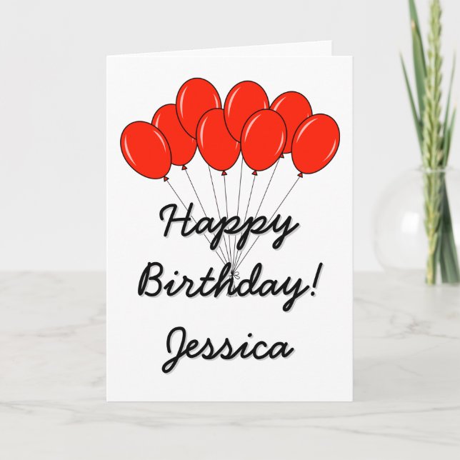 Glückliche Geburtstagskarte mit roten Ballons Karte (Vorderseite)