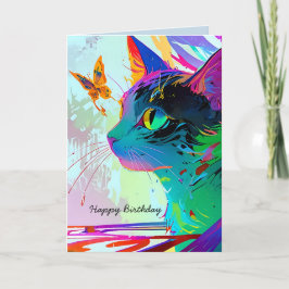 Glückliche Geburtstagskatze und Schmetterling anpa Karte