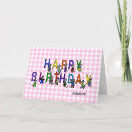 Glückliche Geburtstagsmäuse auf rosa Gingham Karte