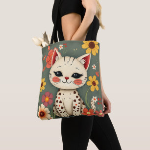 Glückliche gefleckte Katze mit Blumen