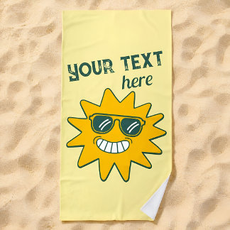 Glückliche gelbe Sonnenbrille Sommer Sonne Urlaub Strandtuch