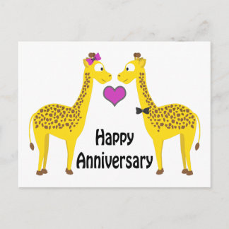 Glückliche Giraffen zum Jahrestag Postkarte