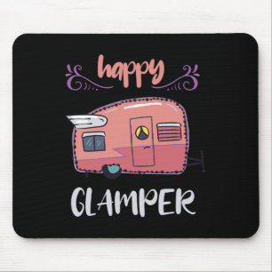 Glückliche Glamper-Camping-Liebhaber-Mädchen-Campe Mousepad
