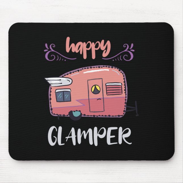 Glückliche Glamper-Camping-Liebhaber-Mädchen-Campe Mousepad (Vorne)